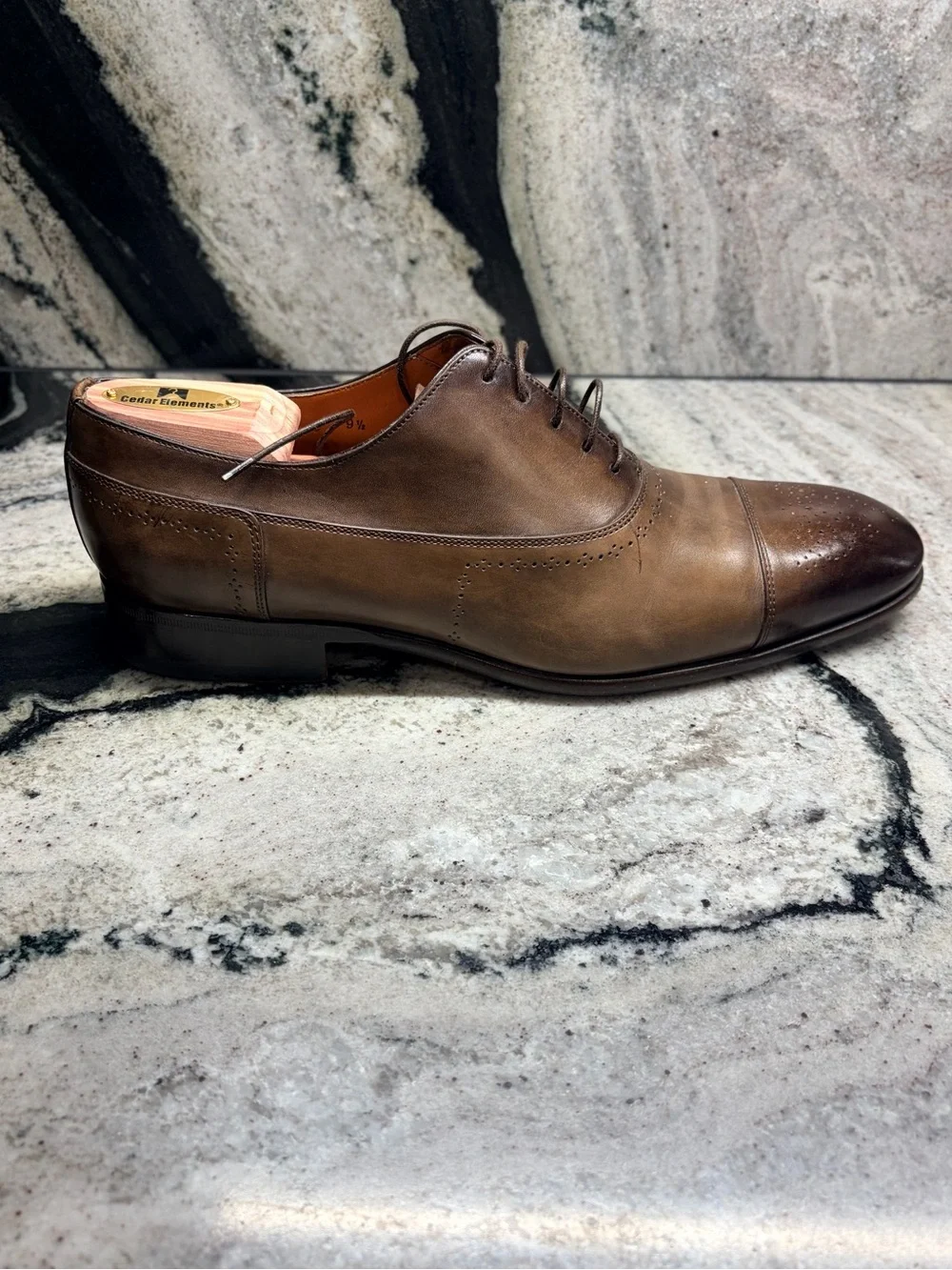 Santoni Fatte a Mano Cap Toe Oxford Shoes 10.5 D US Hand Burnished Made in Italy